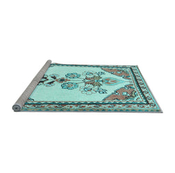 Sideview of Machine Washable Animal Light Blue Traditional Rug, wshtr2989lblu