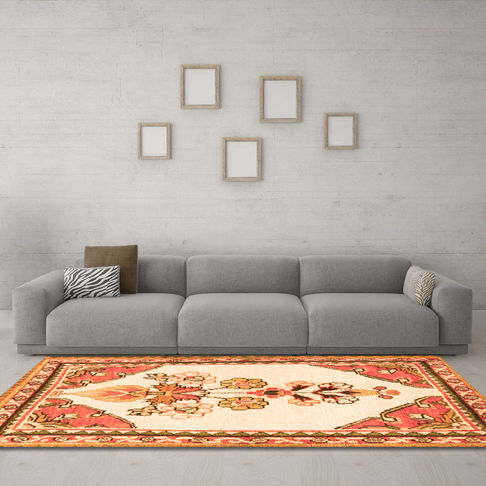 Machine Washable Animal Orange Traditional Area Rugs in a Living Room, wshtr2989org