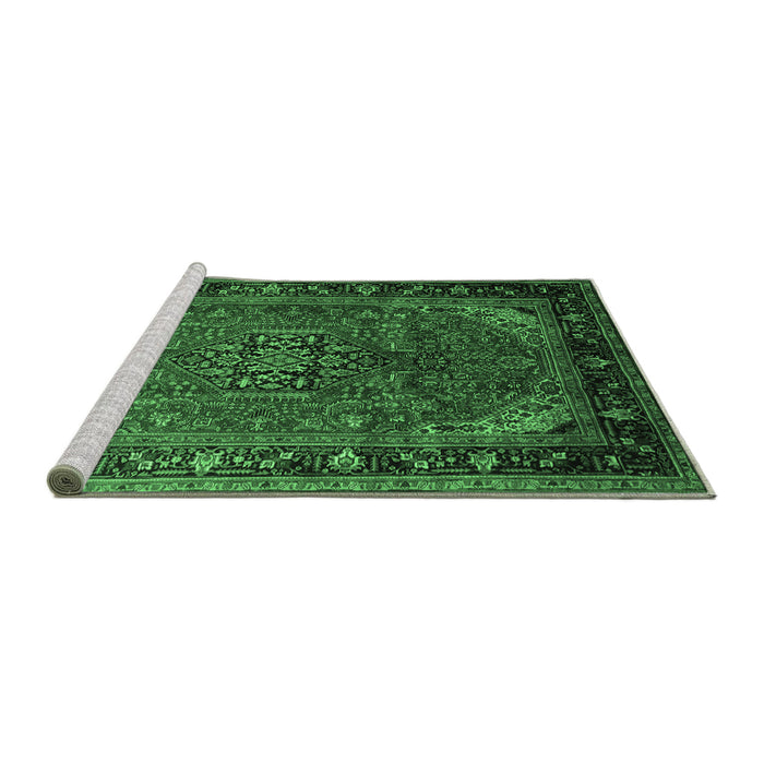 Sideview of Machine Washable Persian Emerald Green Traditional Area Rugs, wshtr298emgrn
