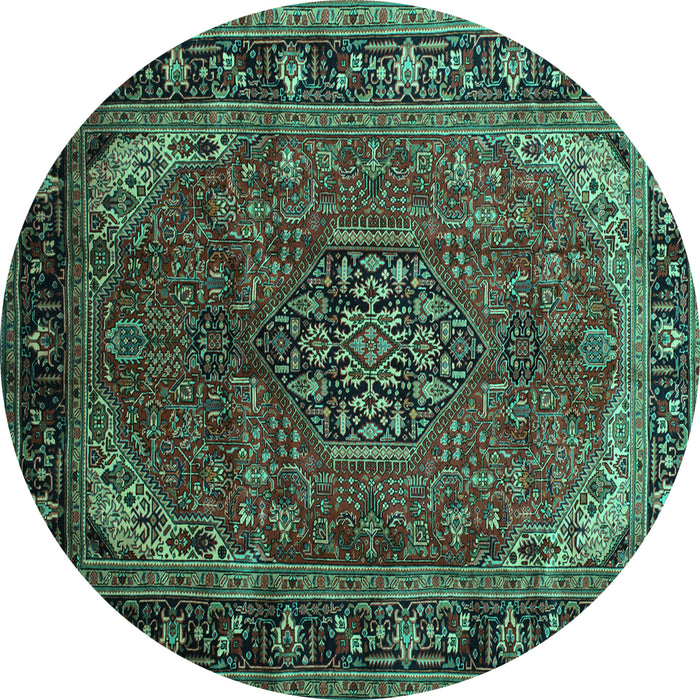 Round Machine Washable Persian Turquoise Traditional Area Rugs, wshtr298turq