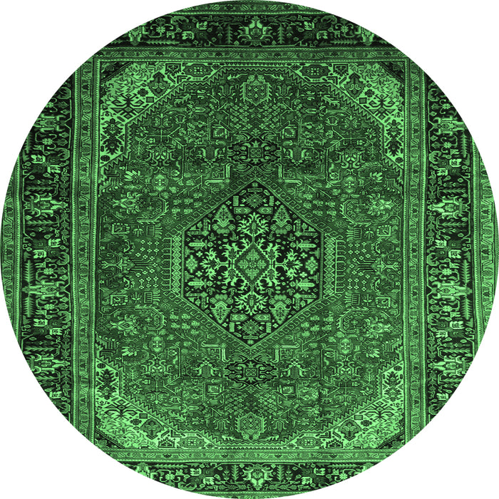 Round Machine Washable Persian Emerald Green Traditional Area Rugs, wshtr298emgrn