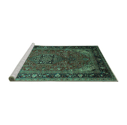 Sideview of Machine Washable Persian Turquoise Traditional Area Rugs, wshtr298turq