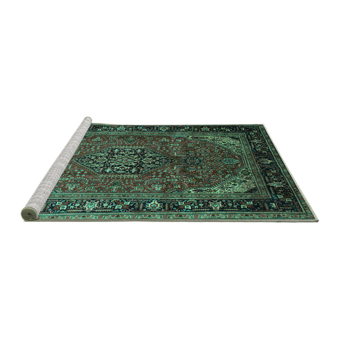 Sideview of Machine Washable Persian Turquoise Traditional Area Rugs, wshtr298turq