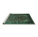 Sideview of Machine Washable Persian Turquoise Traditional Area Rugs, wshtr298turq