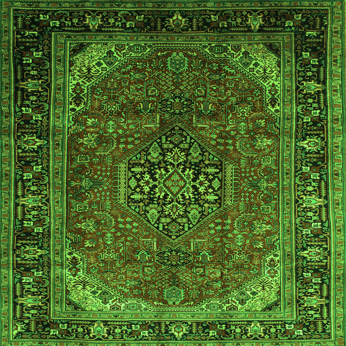 Round Machine Washable Persian Green Traditional Area Rugs, wshtr298grn