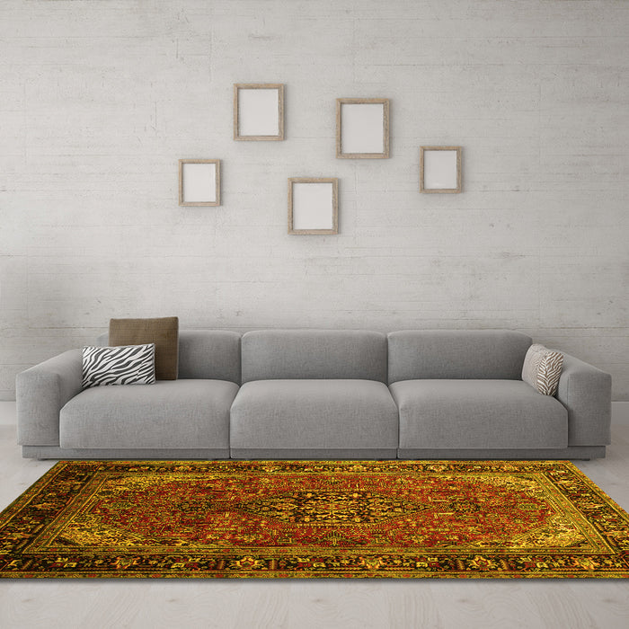 Machine Washable Persian Yellow Traditional Rug in a Living Room, wshtr298yw