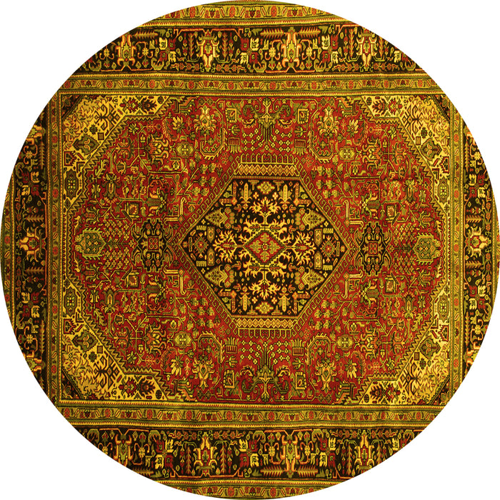 Round Persian Yellow Traditional Rug, tr298yw