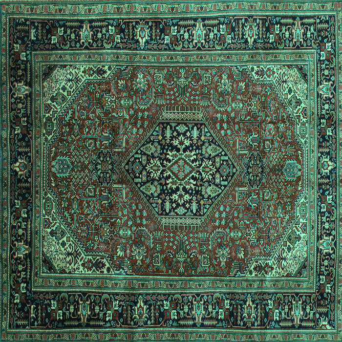 Square Machine Washable Persian Turquoise Traditional Area Rugs, wshtr298turq