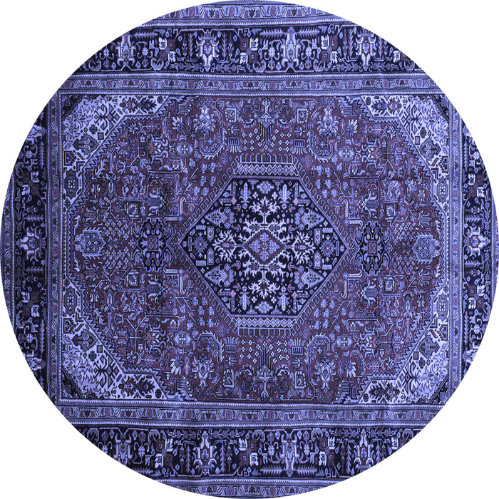 Round Machine Washable Persian Blue Traditional Rug, wshtr298blu