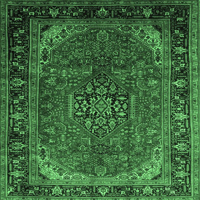 Square Machine Washable Persian Emerald Green Traditional Area Rugs, wshtr298emgrn