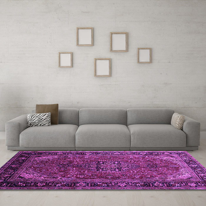Machine Washable Persian Purple Traditional Area Rugs in a Living Room, wshtr298pur
