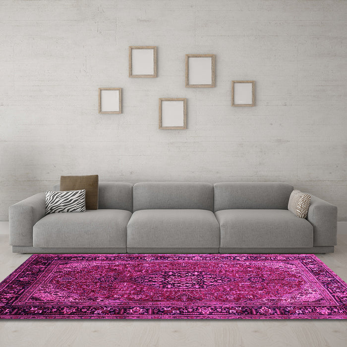 Machine Washable Persian Pink Traditional Rug in a Living Room, wshtr298pnk