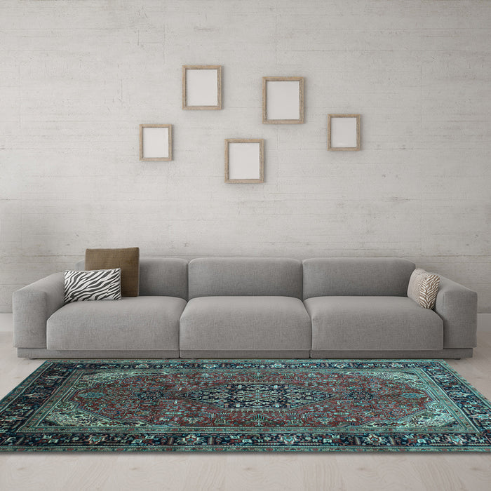 Machine Washable Persian Light Blue Traditional Rug in a Living Room, wshtr298lblu