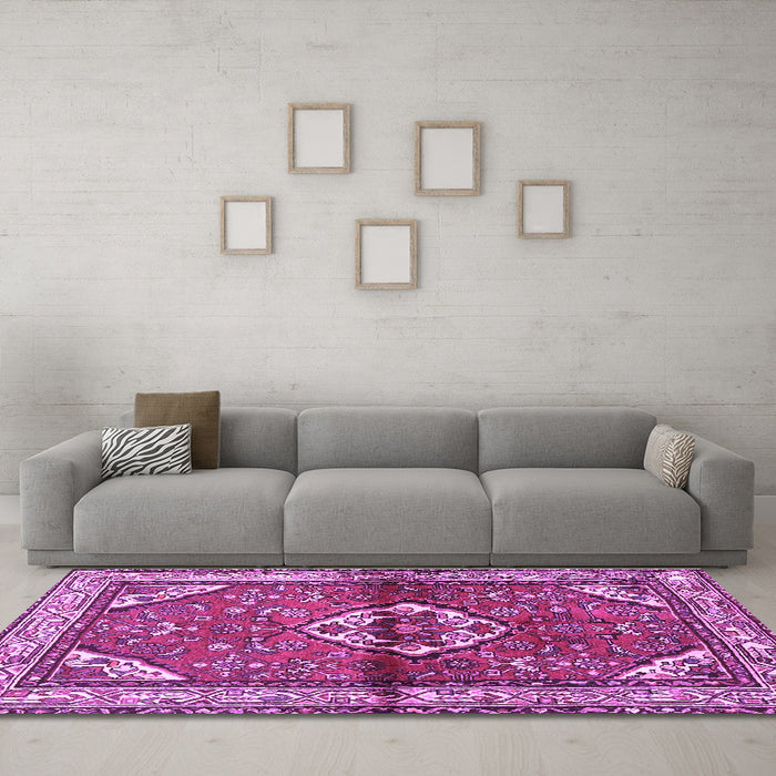 Machine Washable Persian Purple Traditional Area Rugs in a Living Room, wshtr2990pur