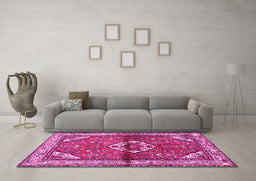 Machine Washable Persian Pink Traditional Rug in a Living Room, wshtr2990pnk