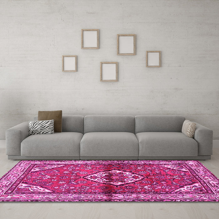 Machine Washable Persian Pink Traditional Rug in a Living Room, wshtr2990pnk