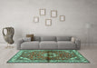 Machine Washable Persian Turquoise Traditional Area Rugs in a Living Room,, wshtr2990turq