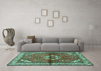 Machine Washable Persian Turquoise Traditional Rug, wshtr2990turq