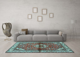 Machine Washable Persian Light Blue Traditional Rug in a Living Room, wshtr2990lblu