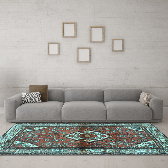 Machine Washable Persian Light Blue Traditional Rug in a Living Room, wshtr2990lblu
