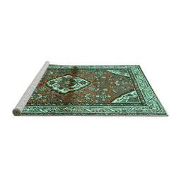 Sideview of Machine Washable Persian Turquoise Traditional Area Rugs, wshtr2990turq