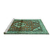 Sideview of Machine Washable Persian Turquoise Traditional Area Rugs, wshtr2990turq