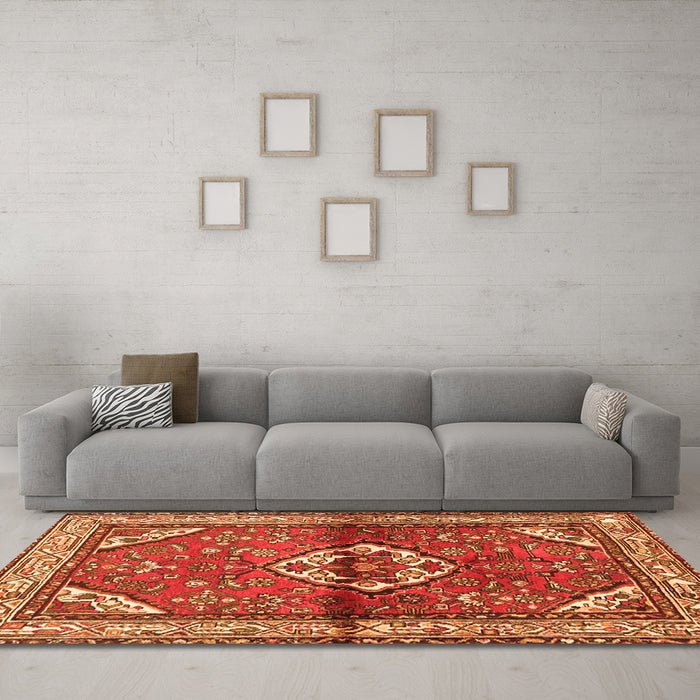 Machine Washable Persian Orange Traditional Area Rugs in a Living Room, wshtr2990org