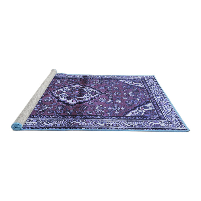 Sideview of Machine Washable Persian Blue Traditional Rug, wshtr2990blu