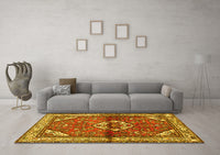 Machine Washable Persian Yellow Traditional Rug, wshtr2990yw