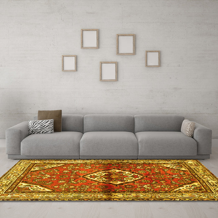 Machine Washable Persian Yellow Traditional Rug in a Living Room, wshtr2990yw
