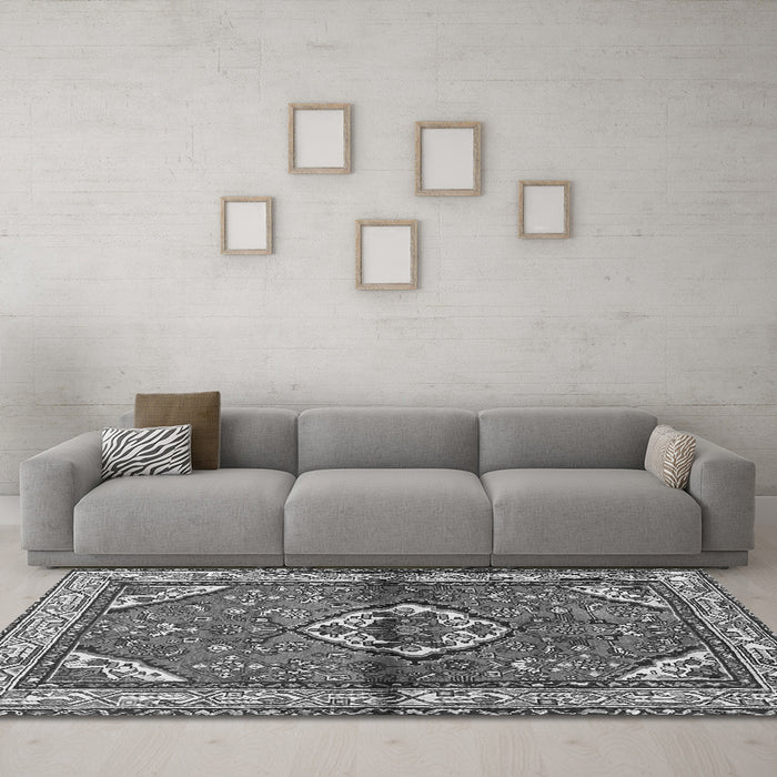 Machine Washable Persian Gray Traditional Rug in a Living Room,, wshtr2990gry
