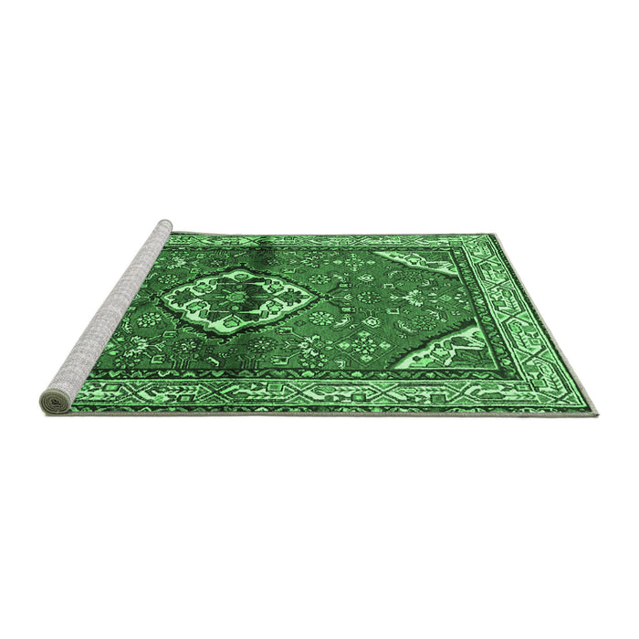 Sideview of Machine Washable Persian Emerald Green Traditional Area Rugs, wshtr2990emgrn