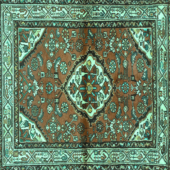 Square Machine Washable Persian Turquoise Traditional Area Rugs, wshtr2990turq