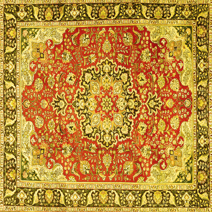 Square Machine Washable Persian Yellow Traditional Rug, wshtr2991yw