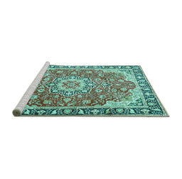 Sideview of Machine Washable Persian Turquoise Traditional Area Rugs, wshtr2991turq