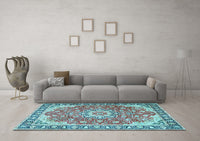 Machine Washable Persian Light Blue Traditional Rug, wshtr2991lblu