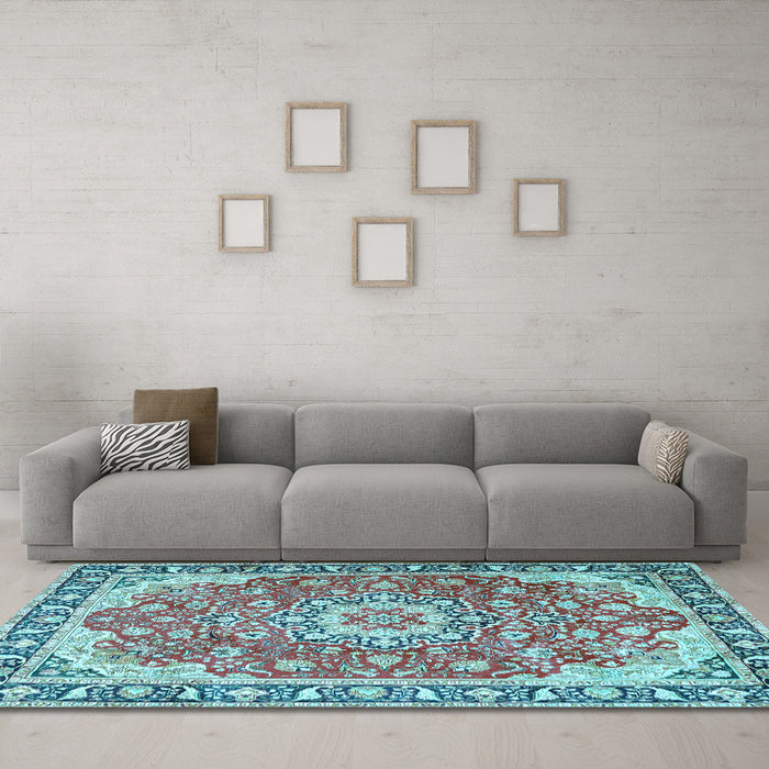 Machine Washable Persian Light Blue Traditional Rug in a Living Room, wshtr2991lblu