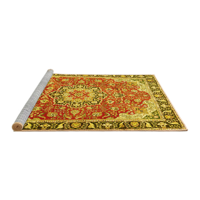 Sideview of Machine Washable Persian Yellow Traditional Rug, wshtr2991yw