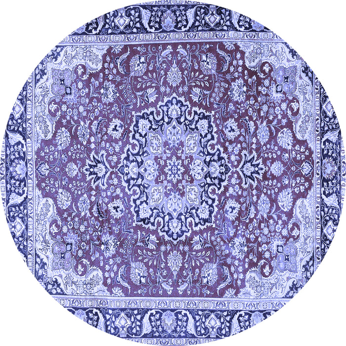 Round Machine Washable Persian Blue Traditional Rug, wshtr2991blu