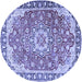 Round Machine Washable Persian Blue Traditional Rug, wshtr2991blu