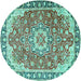 Round Machine Washable Persian Turquoise Traditional Area Rugs, wshtr2991turq