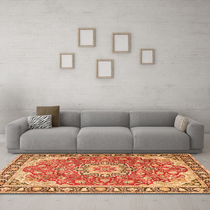 Machine Washable Persian Orange Traditional Area Rugs in a Living Room, wshtr2991org