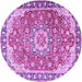 Round Machine Washable Persian Purple Traditional Area Rugs, wshtr2991pur