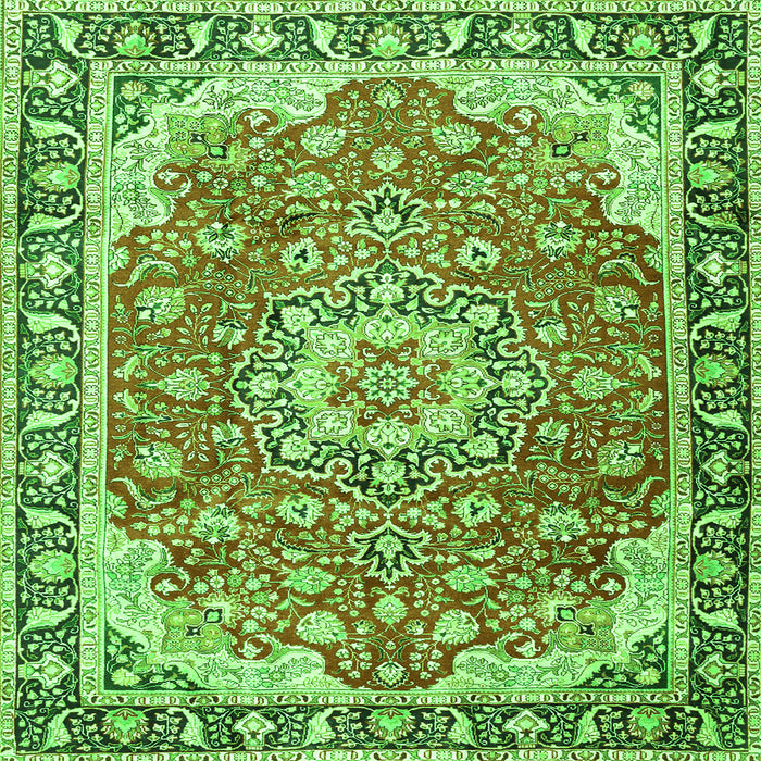 Round Machine Washable Persian Green Traditional Area Rugs, wshtr2991grn