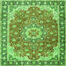 Round Machine Washable Persian Green Traditional Area Rugs, wshtr2991grn