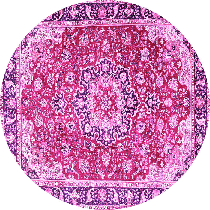 Round Machine Washable Persian Pink Traditional Rug, wshtr2991pnk