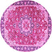 Round Machine Washable Persian Pink Traditional Rug, wshtr2991pnk