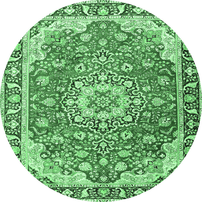 Round Machine Washable Persian Emerald Green Traditional Area Rugs, wshtr2991emgrn