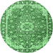 Round Machine Washable Persian Emerald Green Traditional Area Rugs, wshtr2991emgrn