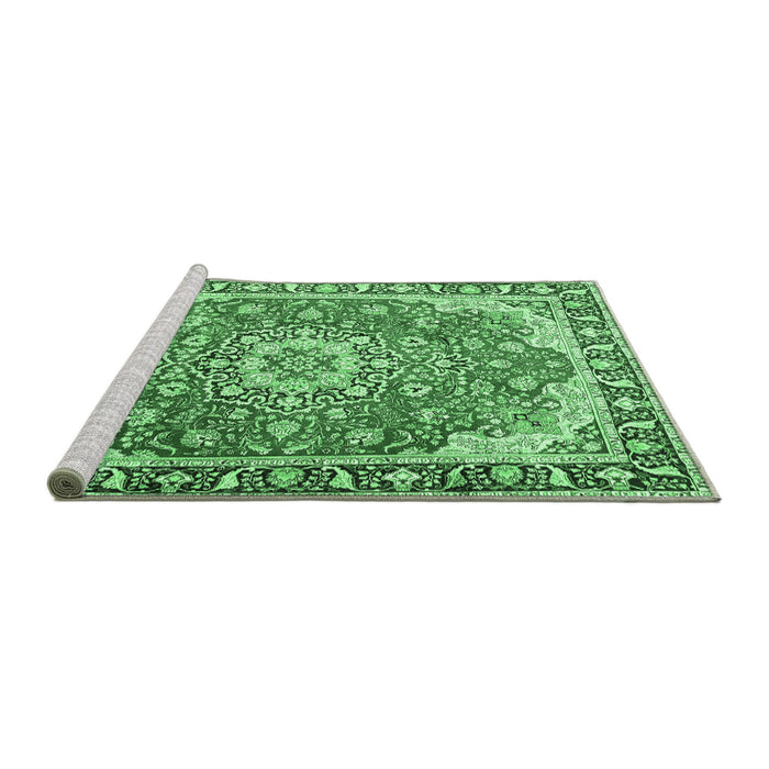 Sideview of Machine Washable Persian Emerald Green Traditional Area Rugs, wshtr2991emgrn